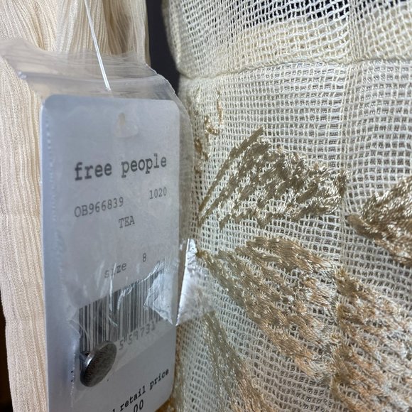 🌬️ Free People Womens Cleo Embroidered Cream Boho Mini Dress 🌾 - Picture 13 of 13